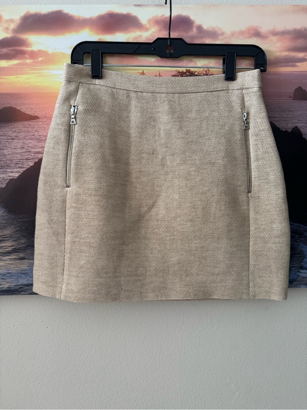 Sandro Beige Linen Blended Zip-Pocket Mini Skirt/ 2FR/ 4US/ New